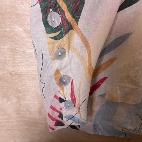 100% Linen blouse 2X  tropical leaf print beach vibes coastal Cynthia Rowley - Picture 4 of 8